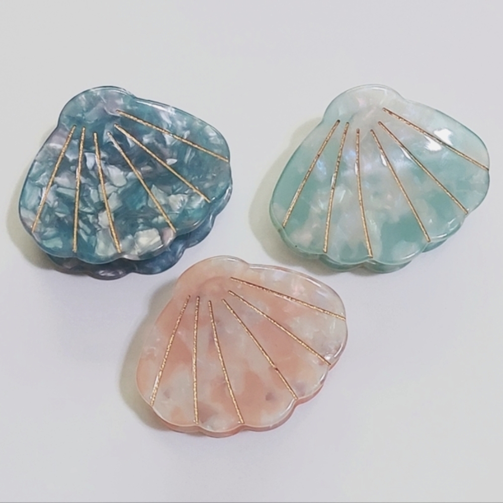 Set of 3 Seashell Claw Clips 🐚🧜‍♀️ Iridescent Mermaid Hair Clips